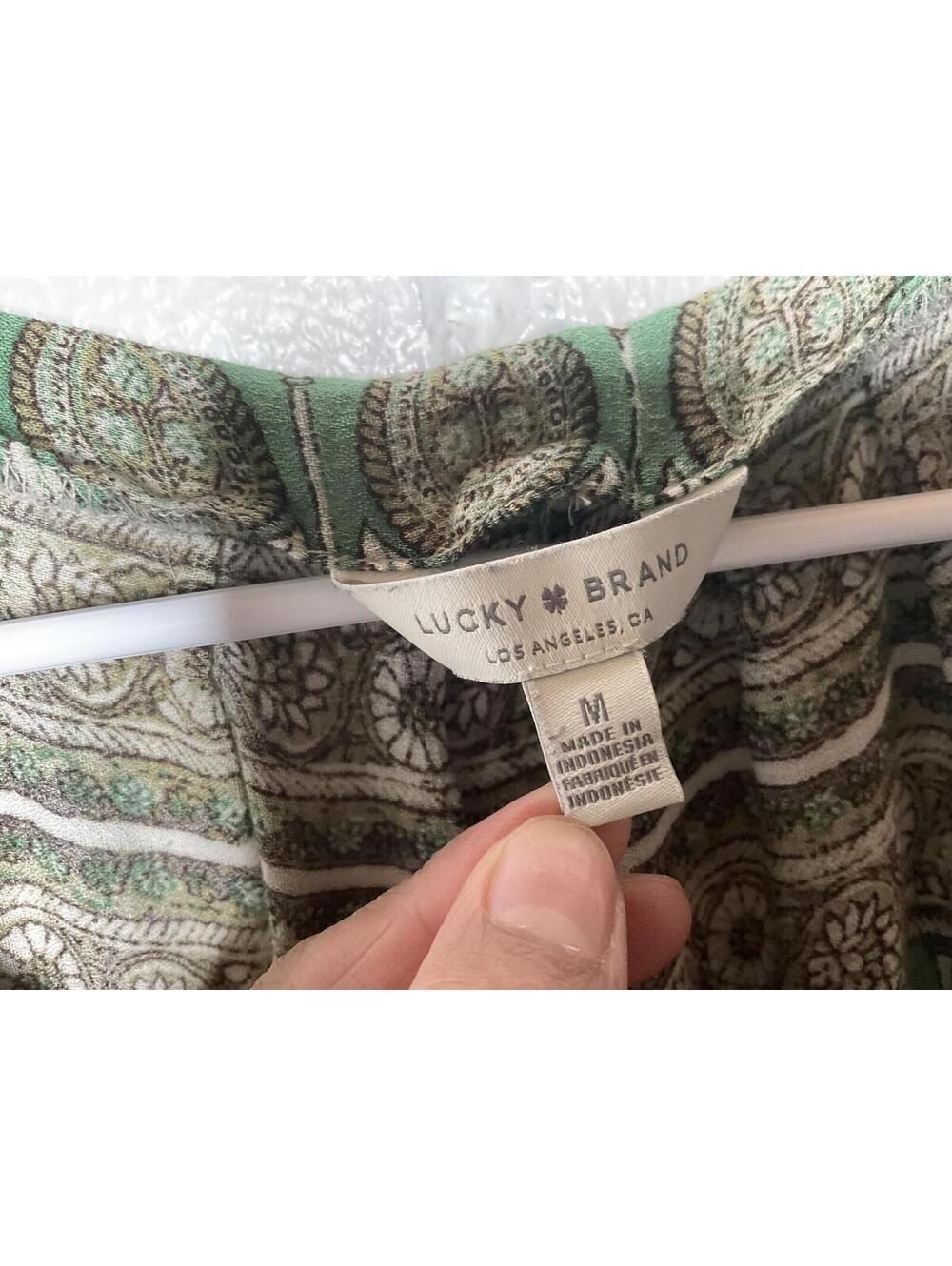 < Lucky Brand Boho Green Floral Print Long Sleeve Top Medium > - Picture 2 of 3